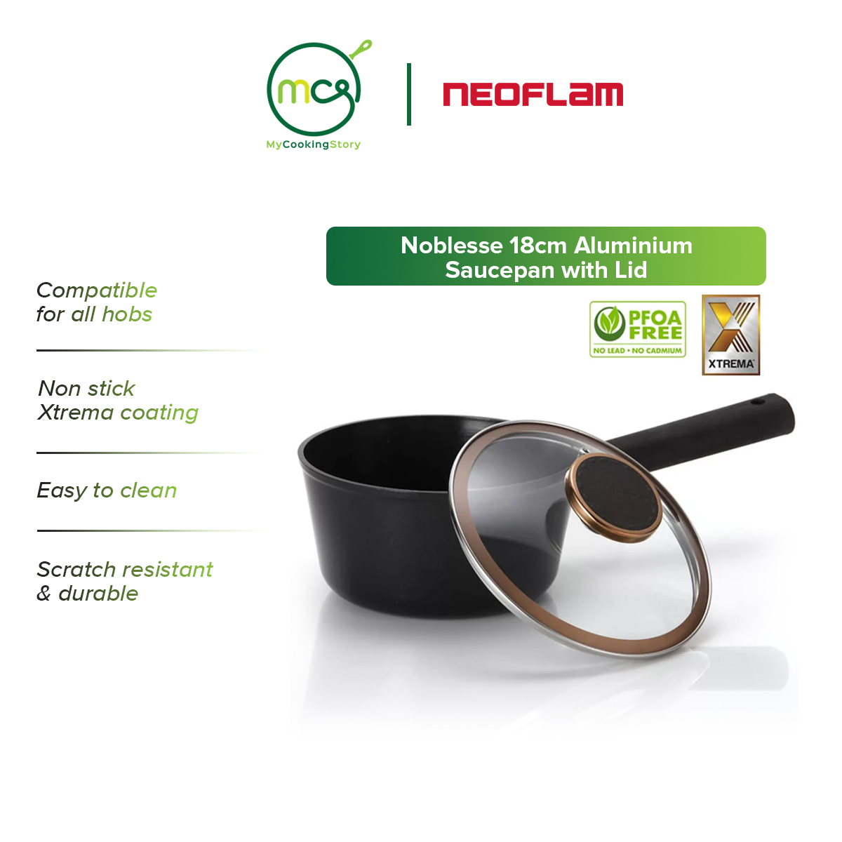 Gambar My Cooking Story   Neoflam Noblesse Aluminium Saucepan with Glass Lid (18cm)