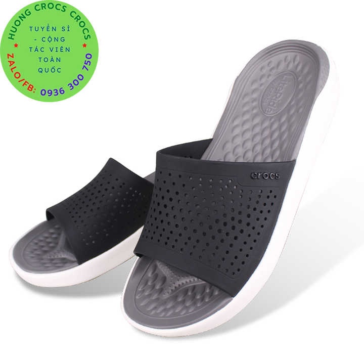 Dép quai ngang nhựa đi mưa crocs literide màu xám đậm