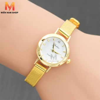 Đồng hồ nữ YUHAO mặt vát 3D dây thép lụa xinh xắn ( vàng)