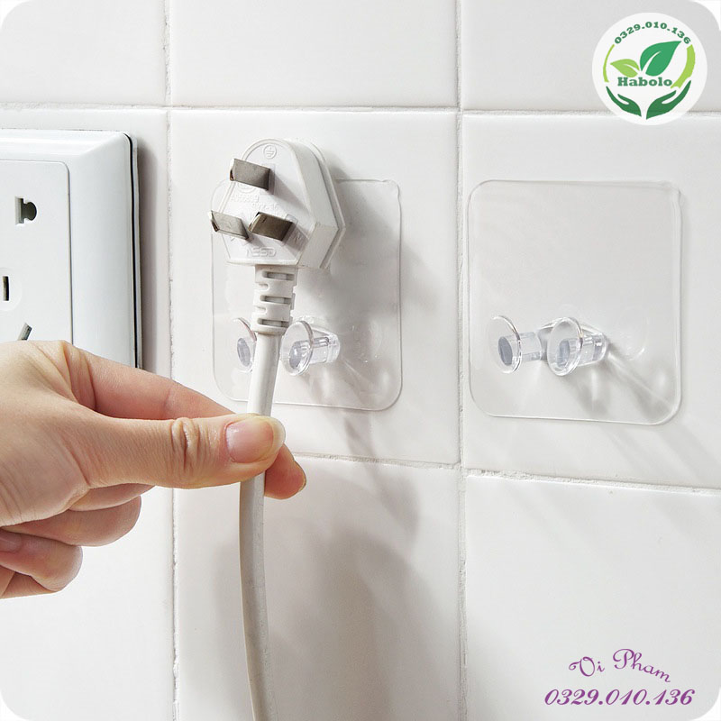 Móc treo phích cắm dây điện, đỡ điện thoại khi sạc - Móc treo dây điện dán tường treo phích cắm trong suốt.