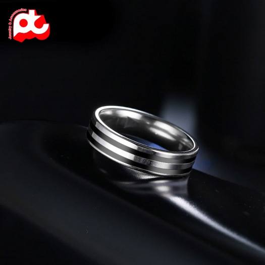 Nhẫn nam inox thời trang kiểu 2 sọc đen bảng 6mm shopquare màu đen trắng cách điệu thép không gỉ ABNNA14