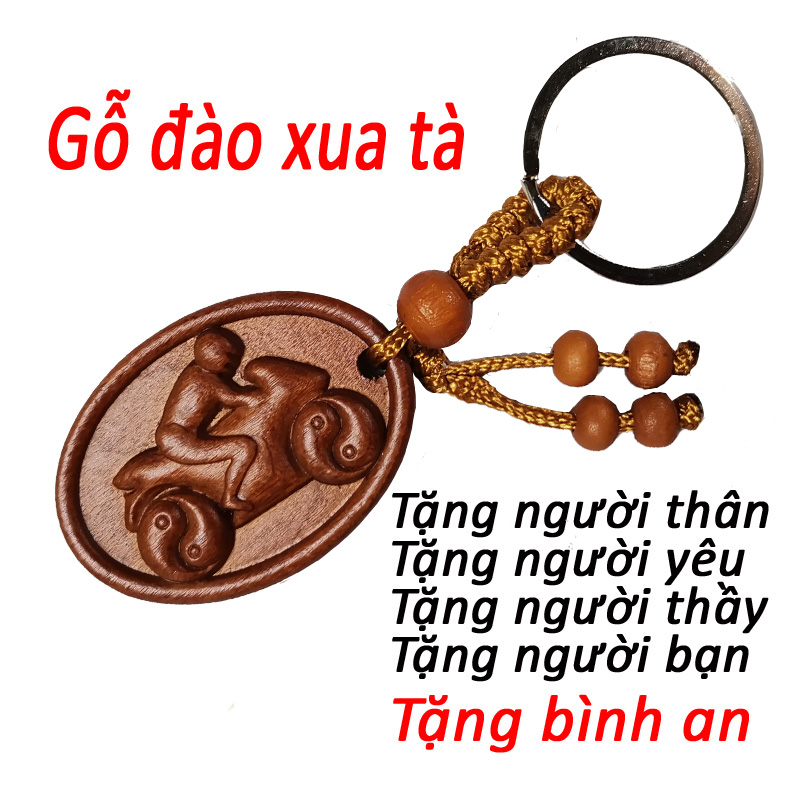 Móc chìa khóa gỗ đào thiên nhiên