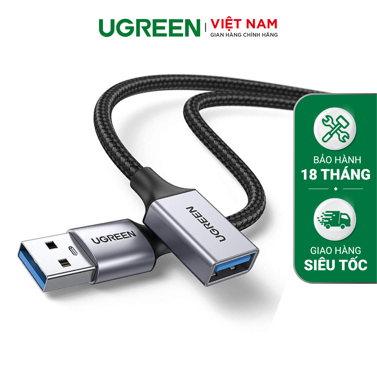 Cáp nối dài USB 3.0 UGREEN US115 - Tốc độ truyền 5Gbps - Dây bện nylon chắc chắn độ dài từ 0.5-2m - Hãng phân phối chính hãng - Bảo hành 18 tháng 1 đổi 1