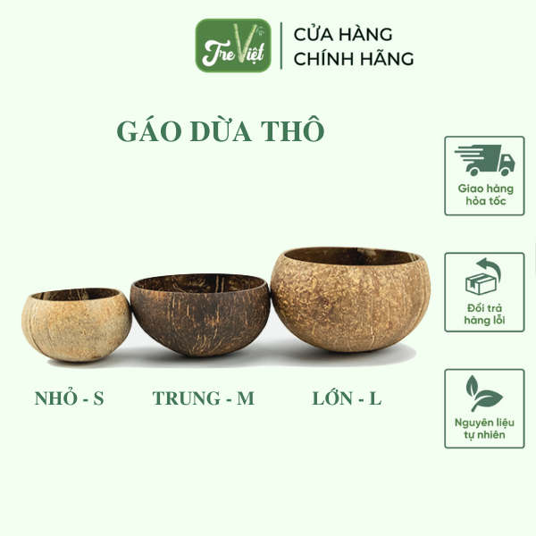 Bát gáo dừa thô – Tô gáo dừa thô mài láng mặt trong 3 size