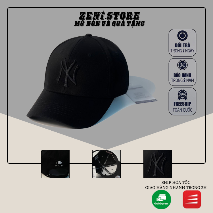 Nón đen mũ lưỡi trai xuất khẩu Chill Store N.Y đen thêu logo đen tinh tế Free Size Full Hộp