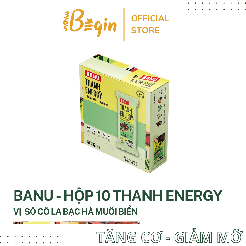 Banu - thanh energy bar - sô cô la bạc hà muối biển - hộp