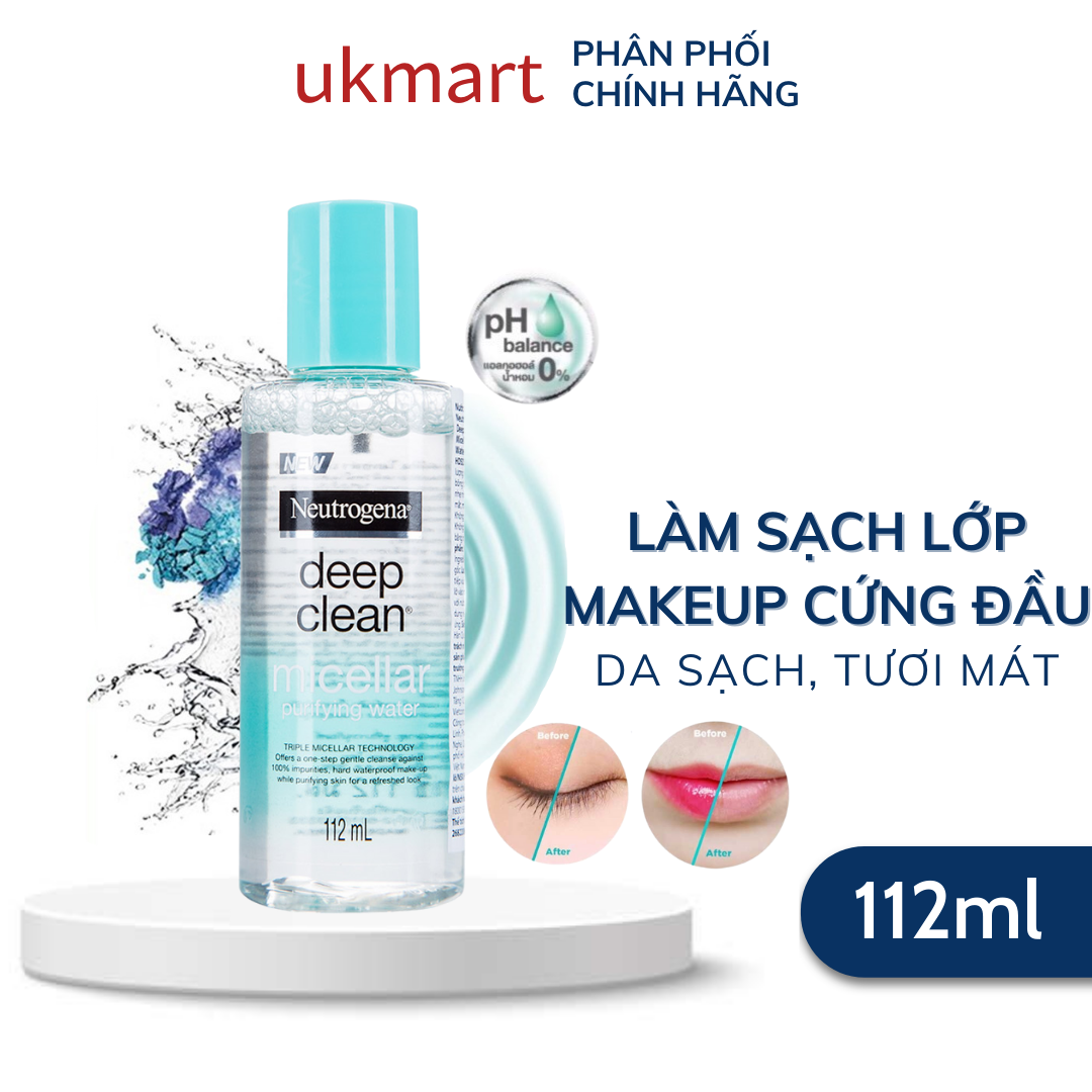 Nước Tẩy Trang Mắt Môi Neutrogena Deep Clean Purifying Water Micellar Thanh Lọc Và Làm Sạch Sâu 112ml