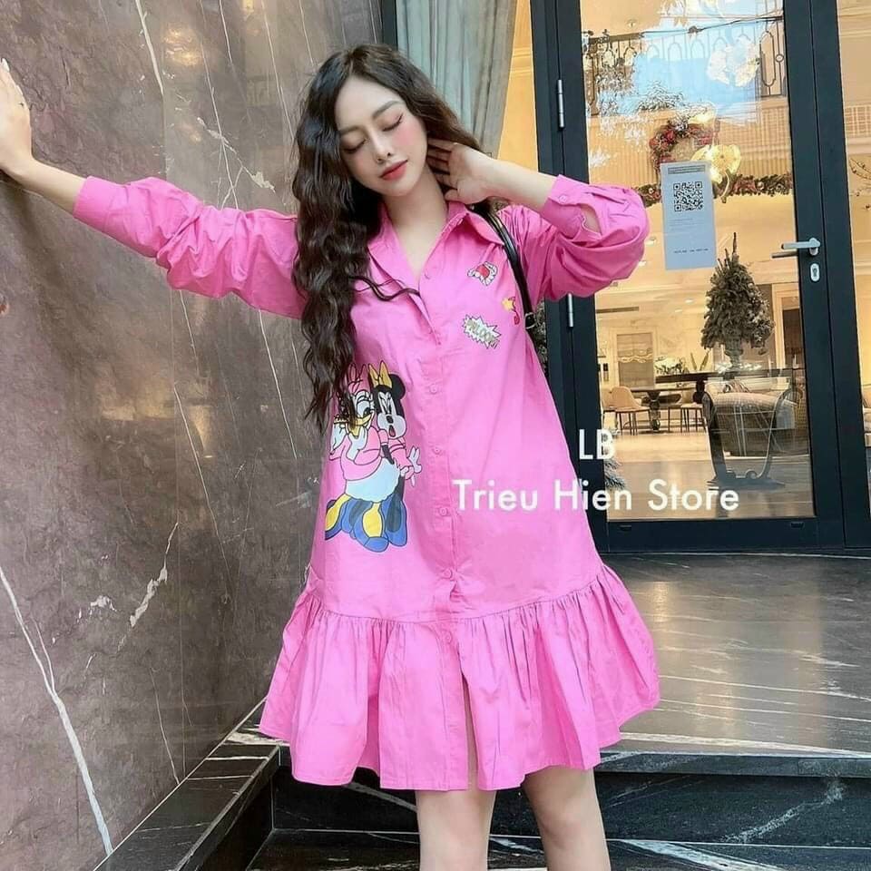 [MẪU MỚI]Đầm nữ kiểu dáng trơn thiết kế hình hoạt hình chất liệu kate thời trang HARI