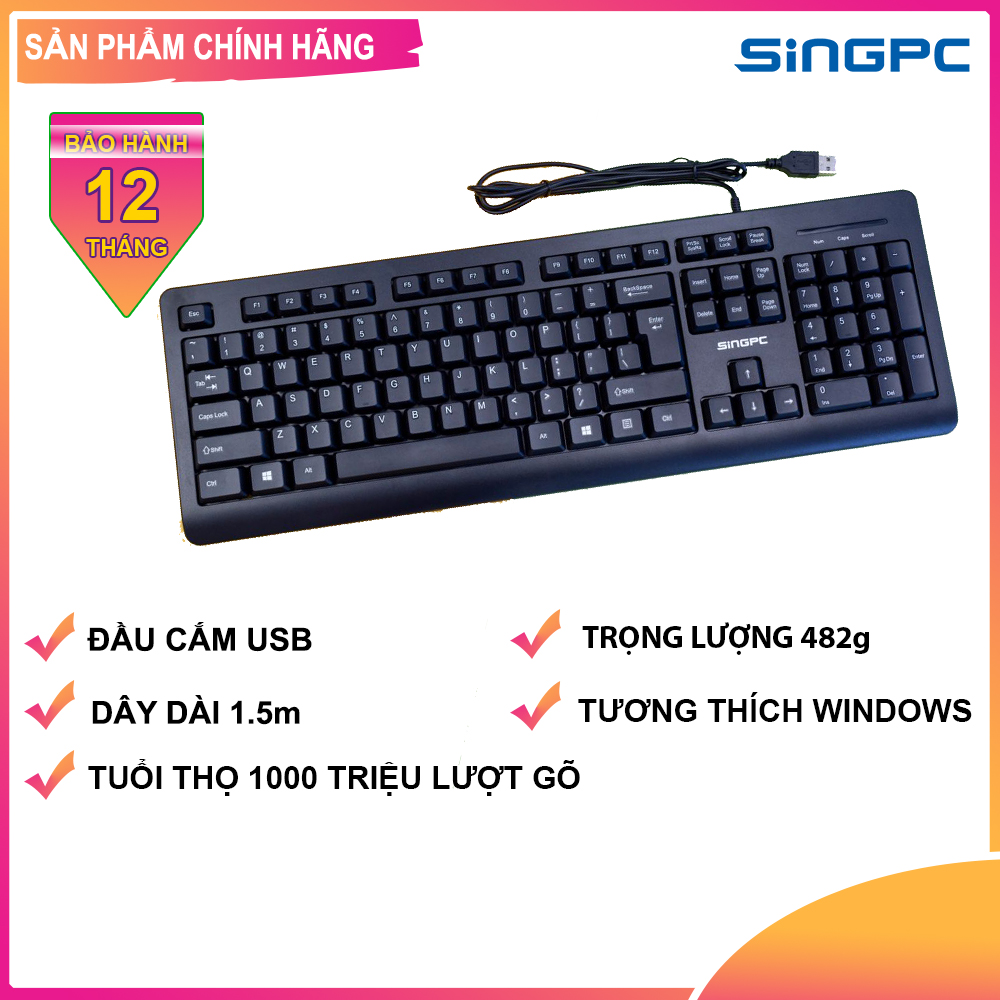 Bàn phím có dây singpc kb-196 - hàng chính hãng