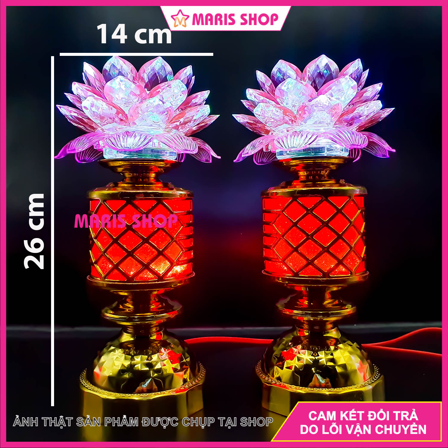 [Giá một cặp] Đèn thờ hoa sen để bàn thờ Phật, ông bà gia tiên kích thước lớn sử dụng LED đổi màu cao cấp, đèn thờ cúng hoa sen, đèn bàn thờ đẹp