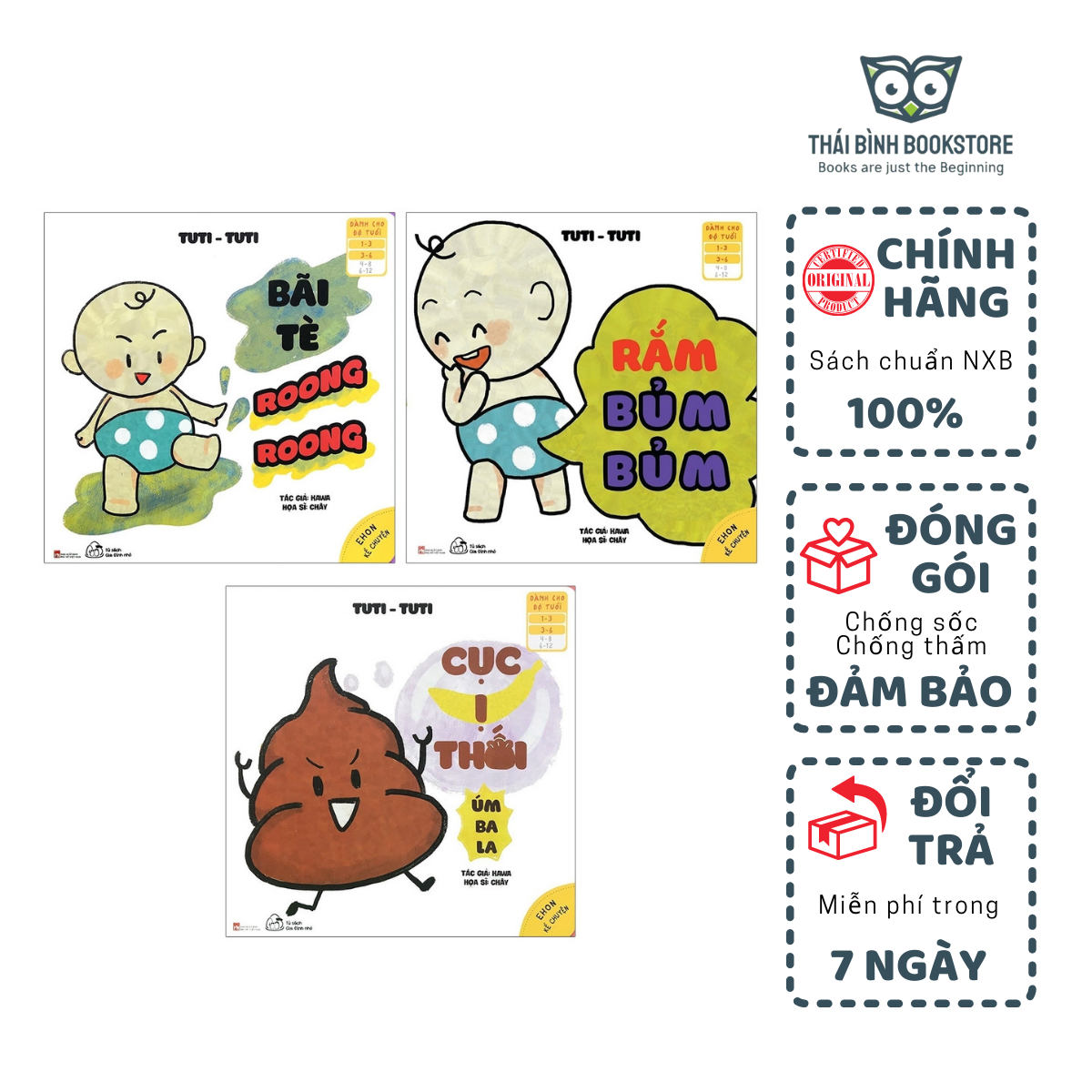 Sách - Ehon Kể Chuyện - Tuti Tuti - Bộ 3 Quyển - "Rắm, Bủm Bủm"; "Cục Ị ThốI Úm Ba La"; "Bãi Tè, Roong Roong" - Bé 1-6 Tuổi - Thái Bình Bookstore Giá 117,000 Đồng*Miễn phí vận chuyển