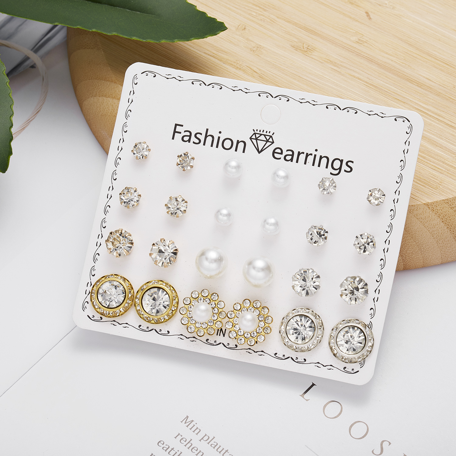 12 Pair/Set Simple Pearl Butterfly Flower Rhinestone Earring Set Elegant Black White Colored Stud Earrings For Women Jewelry Fashion Accessories