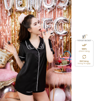 Bộ lụa pijama cộc cổ thêu VENUS SECRET