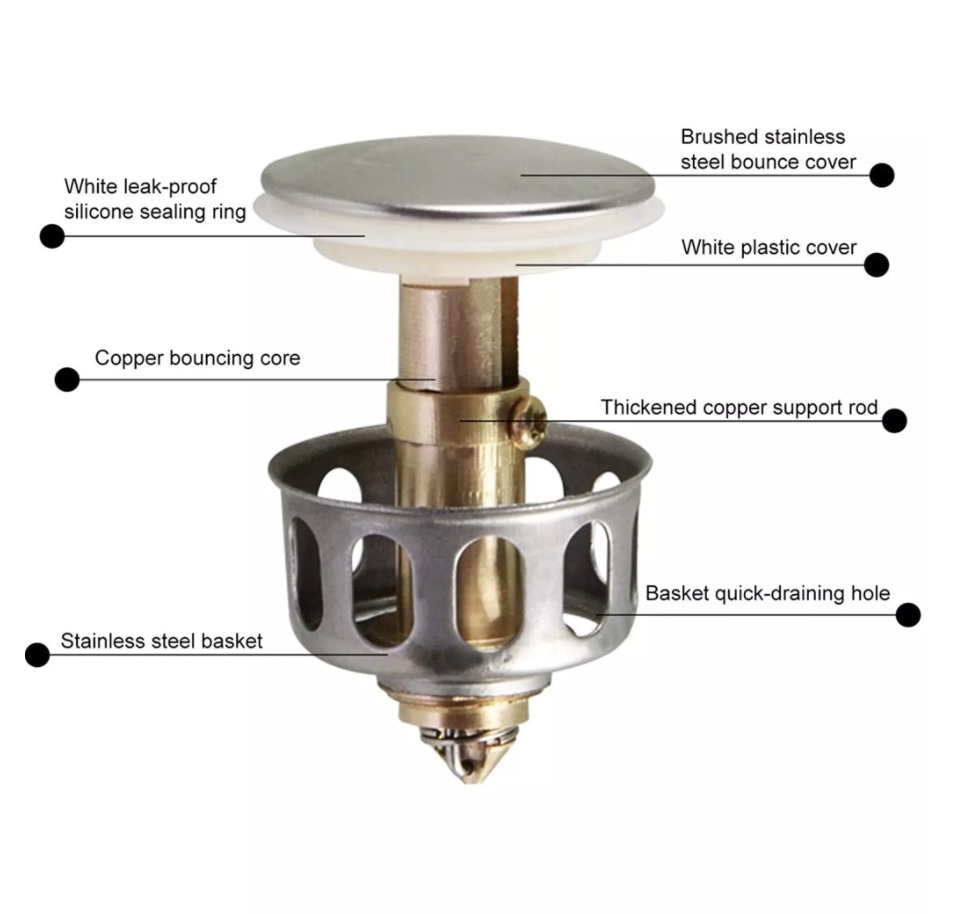 Nút Nhấn Bộ Xả Lavabo Inox - Bộ Lọc Rác Lavabo 1 Nút Nhấn