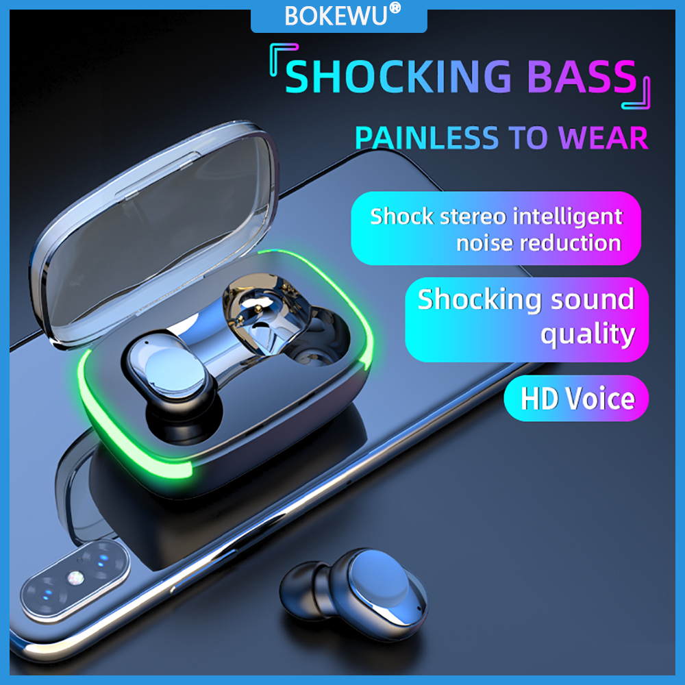 BOKEWU Tai Nghe Bluetooth 5.1 Tai Nghe TWS Không Dây Tai Nghe Điều Khiển Cảm Ứng Tai Nghe Giảm Tiếng Ồn Cuộc Gọi HD Có Mic