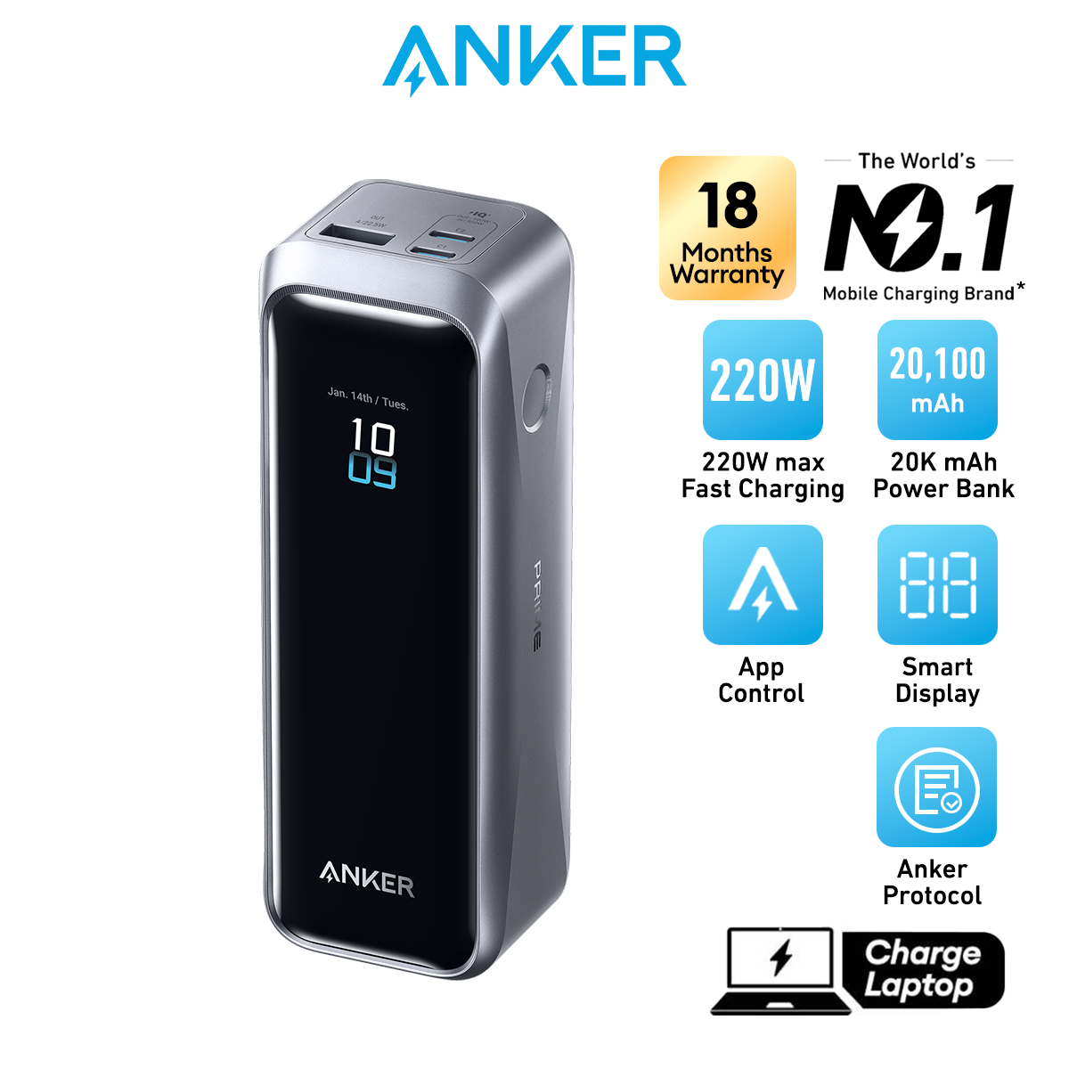 Anker Prime Power Bank 26250mAh 300W Fast Charging 3-Port Portable