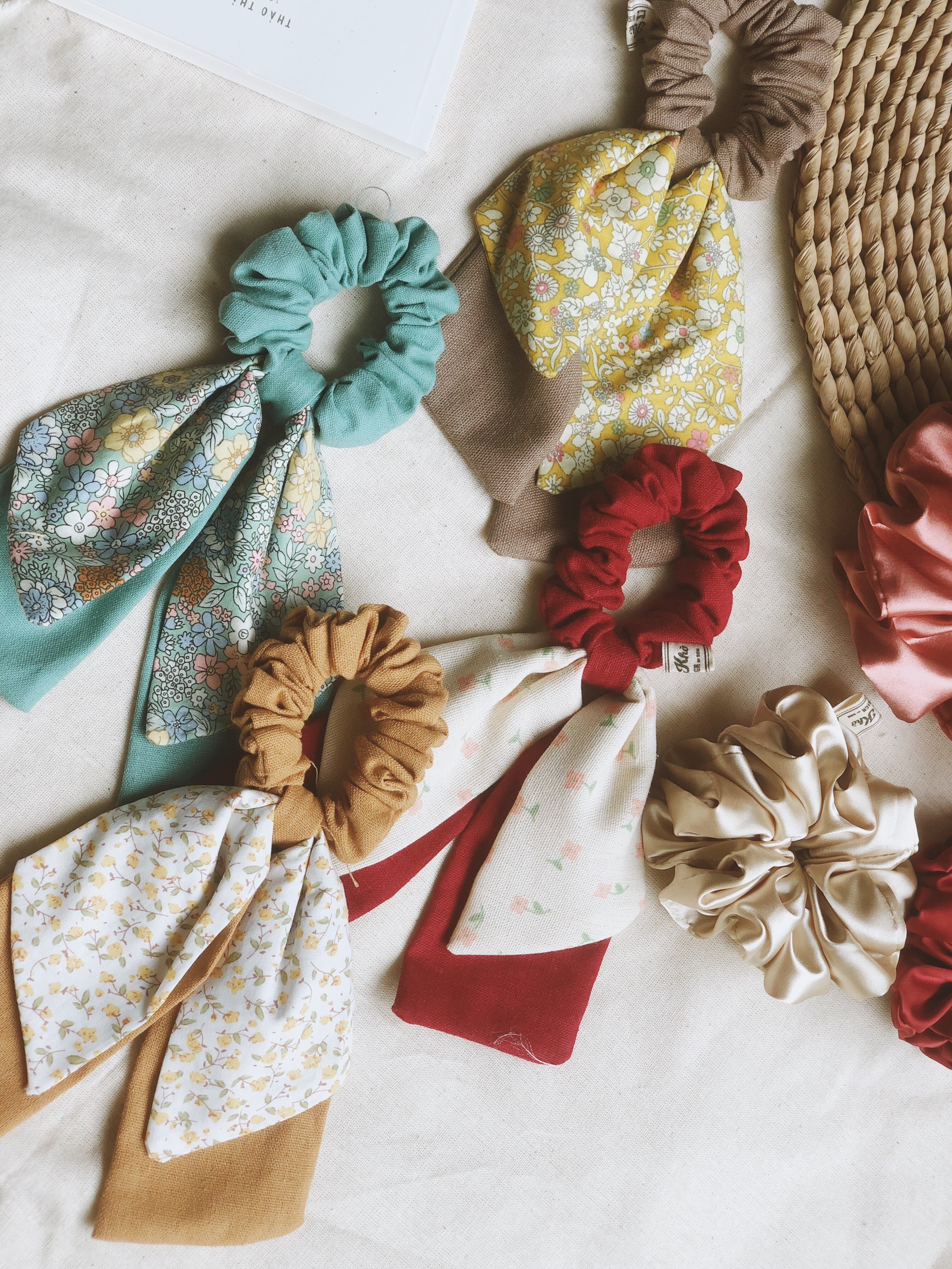 Nơ cột tóc handmade - Buộc tóc vải linen