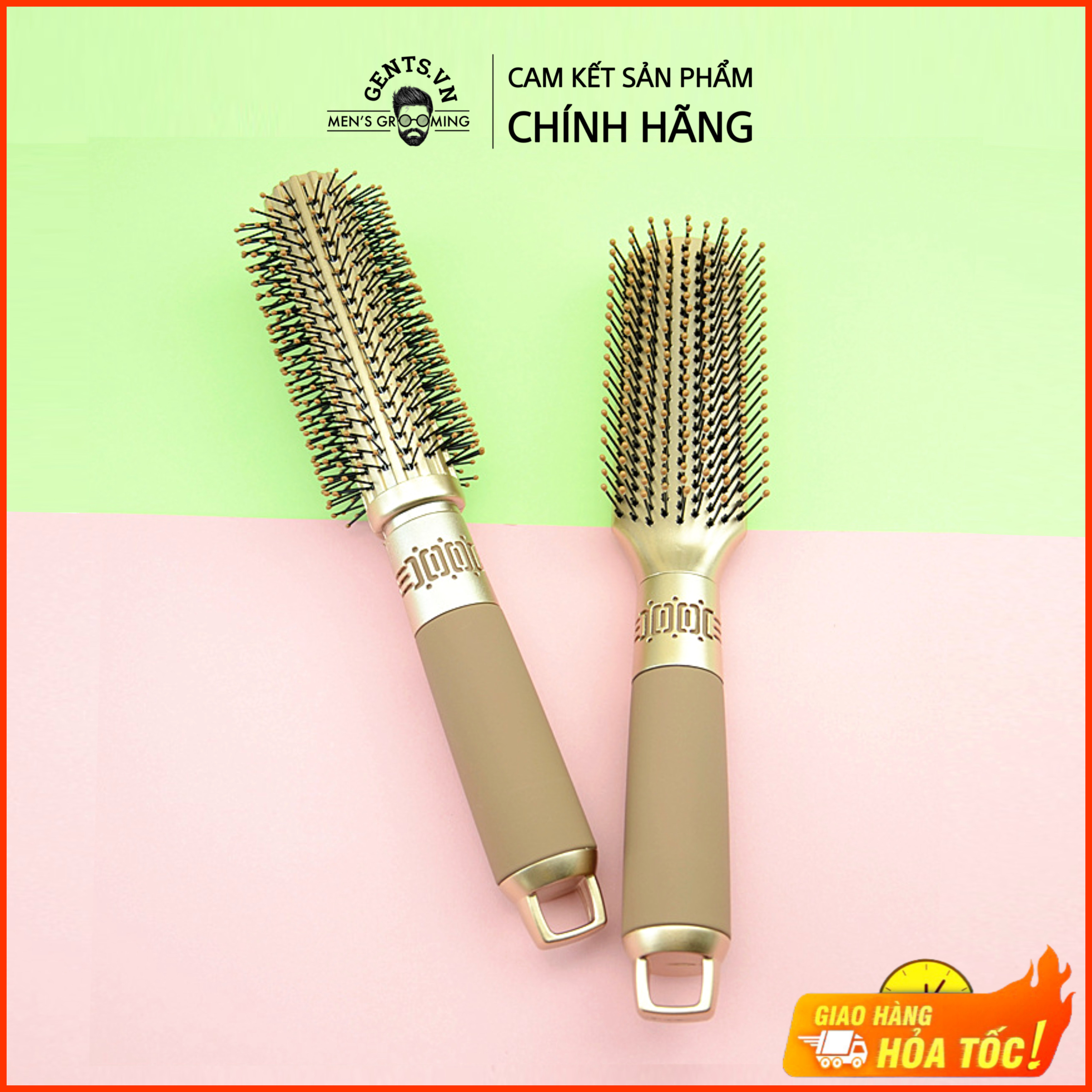 Lược tròn, bán nguyệt cán vàng Boutique hỗ trợ sấy tạo kiểu, tạo phồng tóc