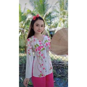 ÁO BÀ BA LỤA IN HOA ĐÀO XINH