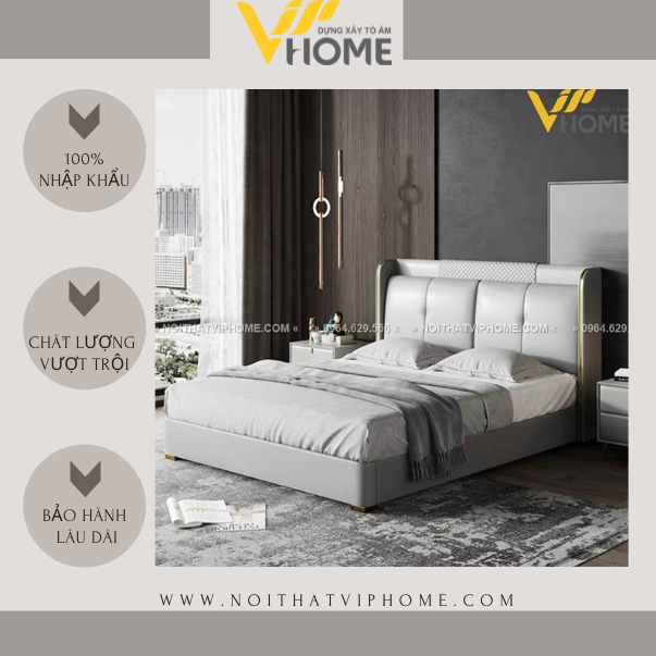 Giường ngủ bọc da nhập khẩu phong cách tân cổ điển đẹp GBD-00115