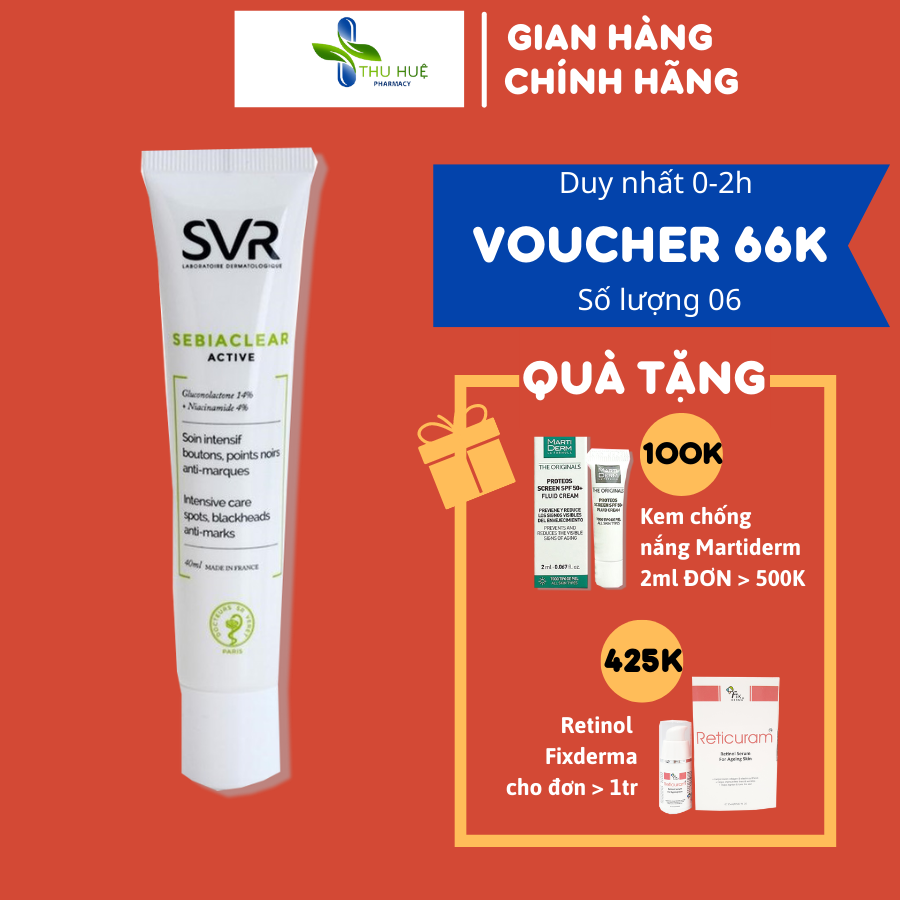 Kem giảm mụn dưỡng ẩm SVR Sebiaclear Active Gel 40ml được bác sĩ da liễu khuyên dùng