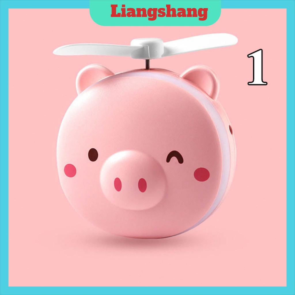 Quạt mini cầm tay/quạt mini hình con lợn có gương đèn
