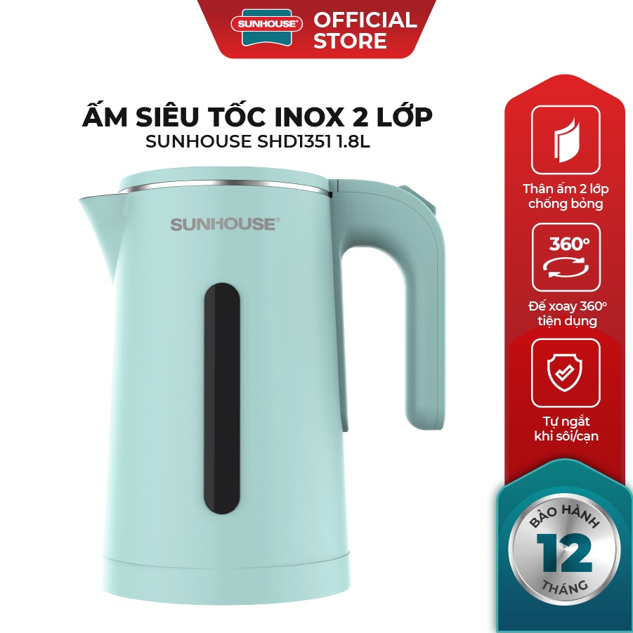 Ấm đun siêu tốc sunhouse 2 lớp dung tích 1.8l shd1351