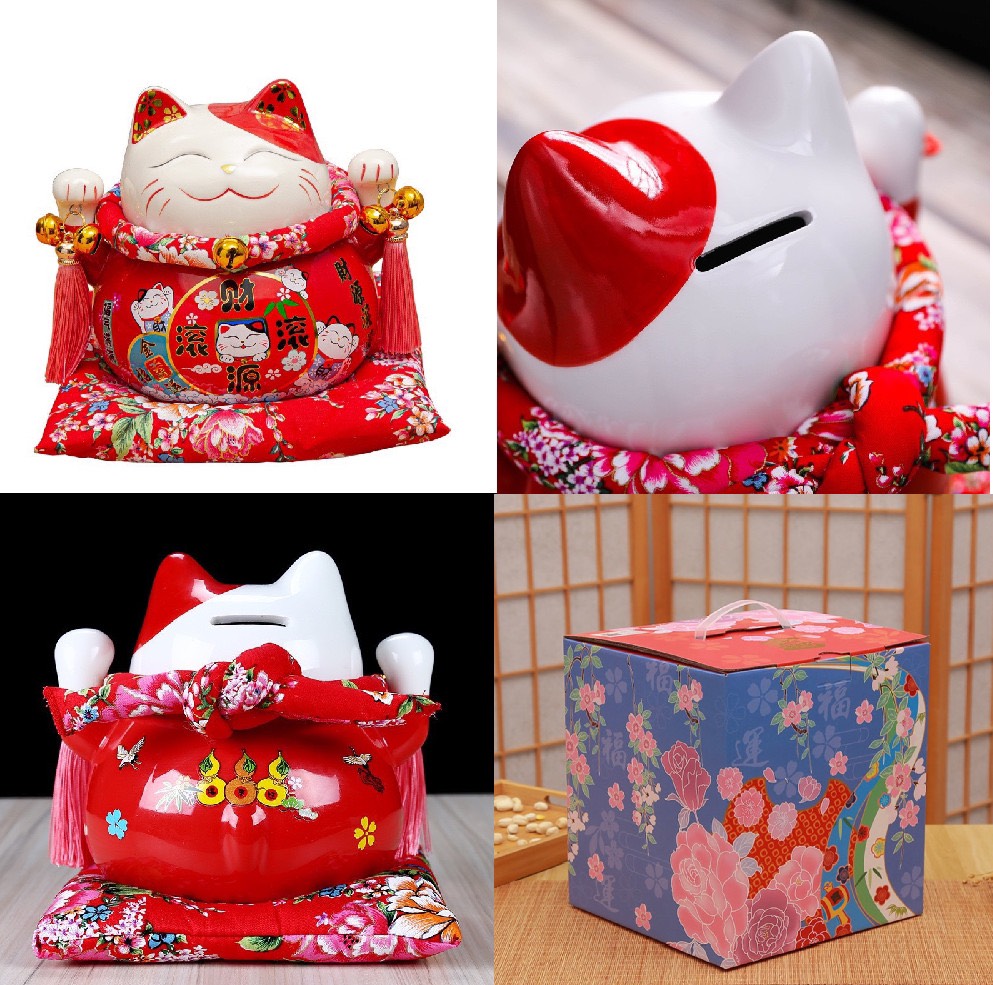Mèo thần tài may mắn có ống heo (12x14x14cm)