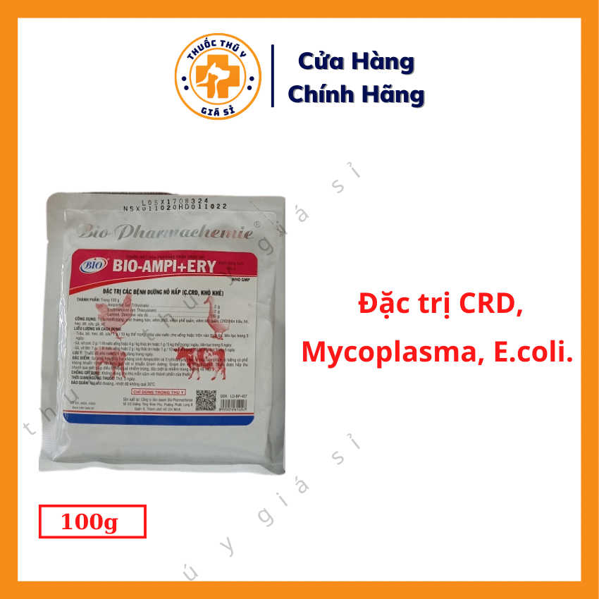 "Hoàn tiền đến 10%" Bio Ampi Ery 100g - Dùng Cho Bệnh CRD, Mycoplasma, E.coli, Tụ Huyết Trùng, Phó Thương Hàn - Thú Y Giá Sỉ