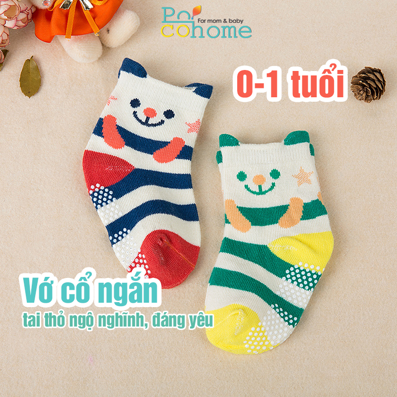 [HCM]Set 2 đôi vớ sơ sinh tất trẻ em 0-1 tuổi họa tiết có tai xinh xắn cho bé trai bé gái POCO HOME