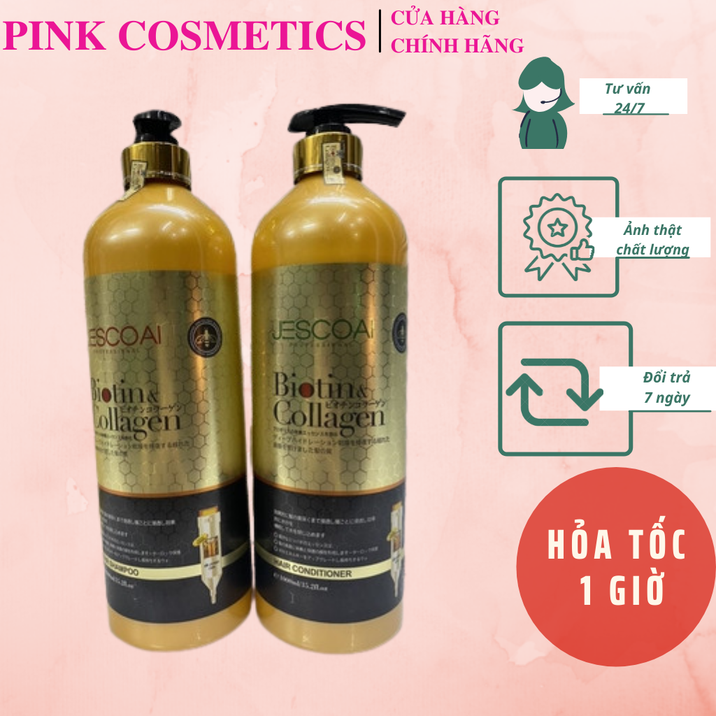 Bộ Dầu Gội Xả Biotin Collagen Jescoal 1000ml hương thơm nước hoa và mật ong