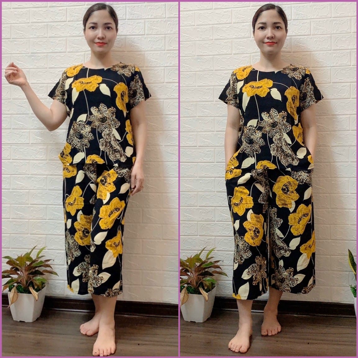 Bộ lanh trung niên cho mẹ - Bộ mặc nhà trung niên lanh ống sớ rộng lửng