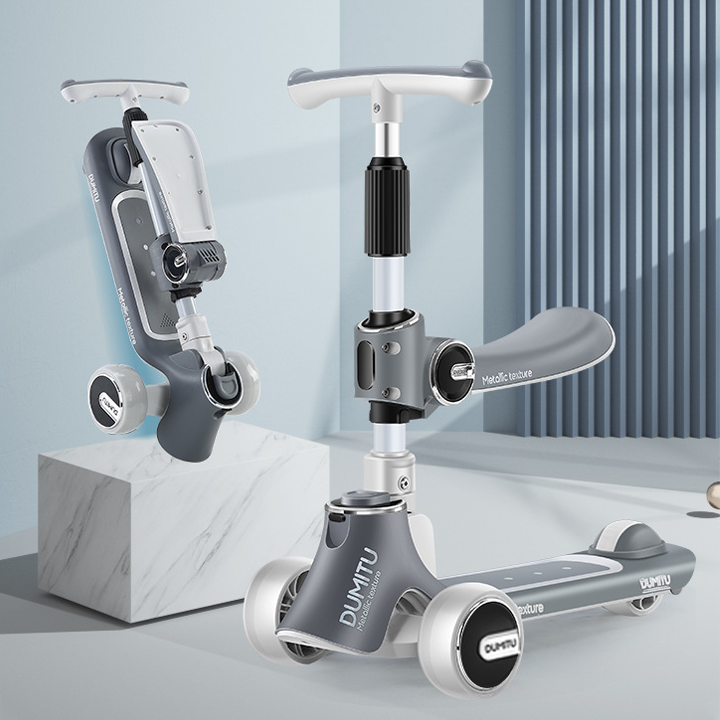 Xe scooter cho bé, xe trượt 3 bánh DUMITU với 5 mức điểu chỉnh chiều cao và có thể gấp gọn tiện lợi, kết cấu tam giác an toàn chống lật, Nhựa ABS cao cấp siêu chịu lực, có phanh bánh sau, có máy phát nhạc