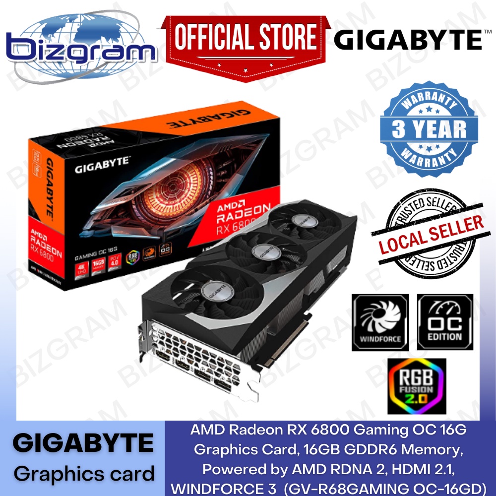  Gigabyte AMD Radeon RX 6800 XT Gaming OC 16G Graphics Card,  16GB of GDDR6 Memory, Powered by AMD RDNA 2, HDMI 2.1, WINDFORCE 3X Cooling  System, GV-R68XTGAMING OC-16GD : Electronics