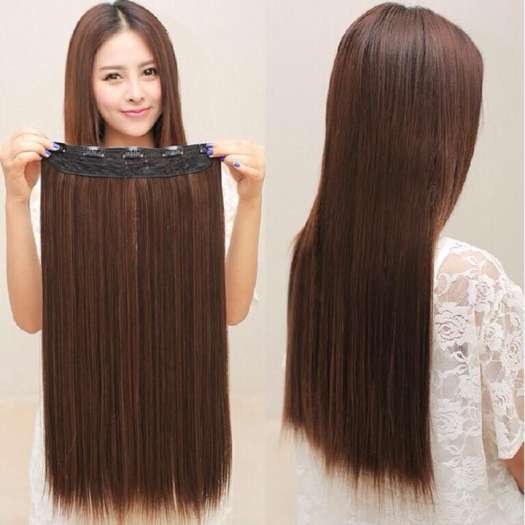 TÓC GIẢ KẸP THẲNG DÀI 60CM 5 PHÍM-MÀU ĐEN TỰ NHIÊN