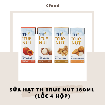 TH True Nut Sữa Hạt (Hạnh Nhân, Óc Chó, Mắc Ca, Hạt & Gấc) Lốc 4 Hộp 180ml