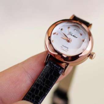 Đồng hồ nữ Yuhao dây da mặt kính khối 3D xinh xắn (đen)