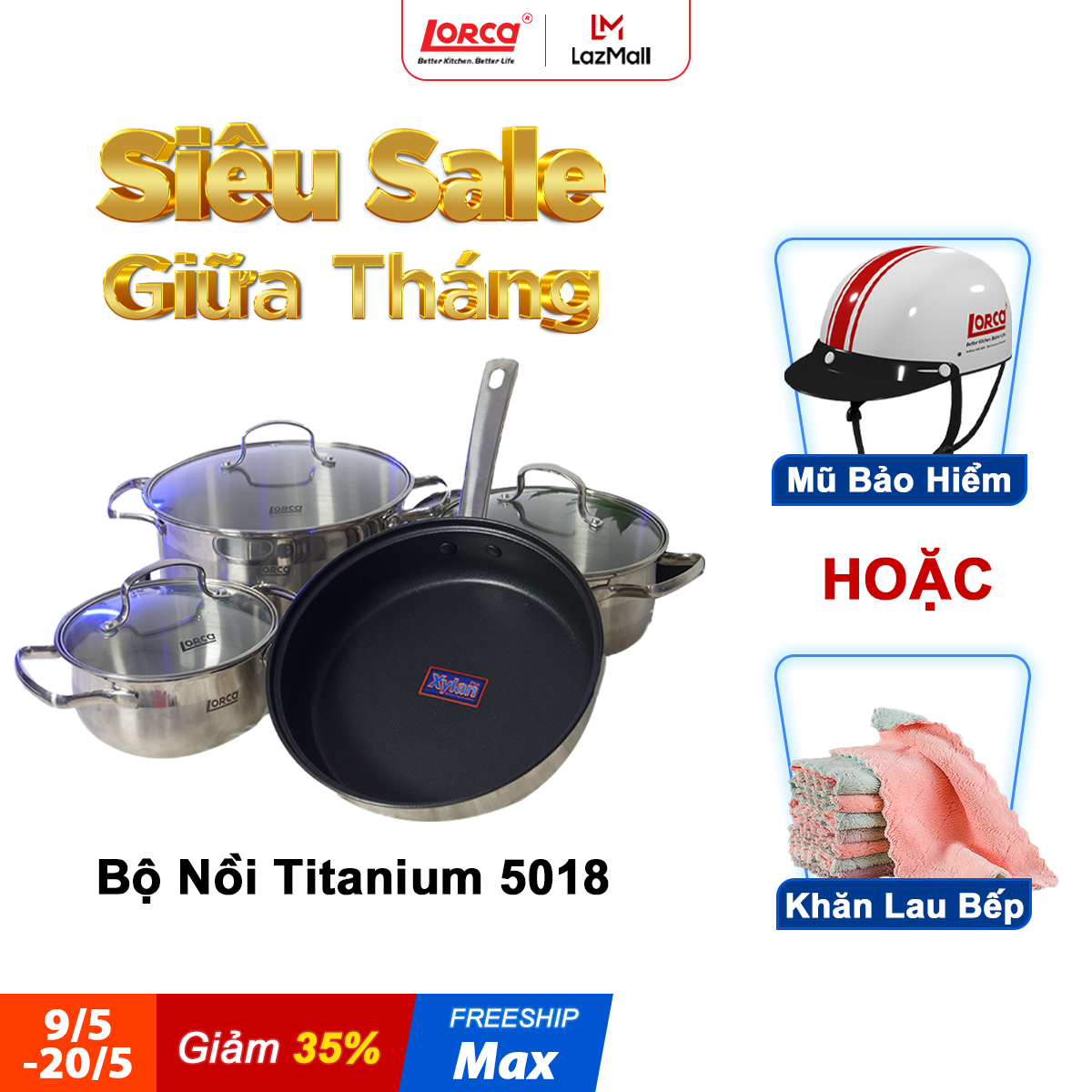 Bộ nồi titanium cao cấp 7 món chống dính lorca ta 5018 - bảo hành 3 năm cấu trúc đáy 5 lớp siêu bền giúp truyền và giữ nhiệt tối ưu tiết kiệm điện năng lc73 - lorca