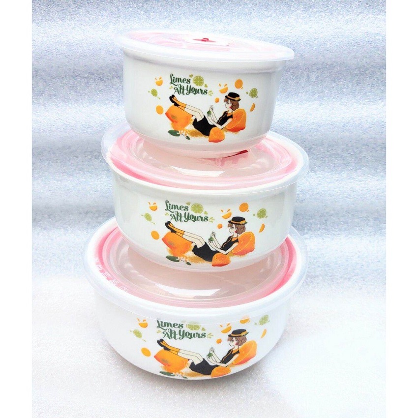 Bộ 3 thố sứ tô sứ có nắp hút chân không - thố sứ-nắp hút chân không-giữ nhiệt
