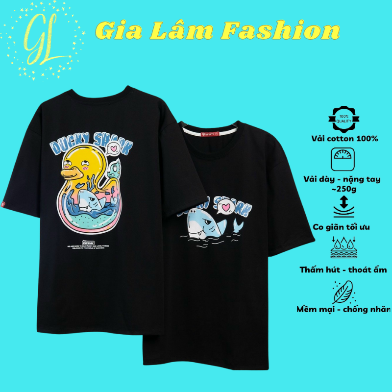Áo thun Unisex nam nữ , áo thun tay lỡ form rộng DUCKY SHARK size 40-75kg hàng cao cấp Gia Lâm Fashion GO08