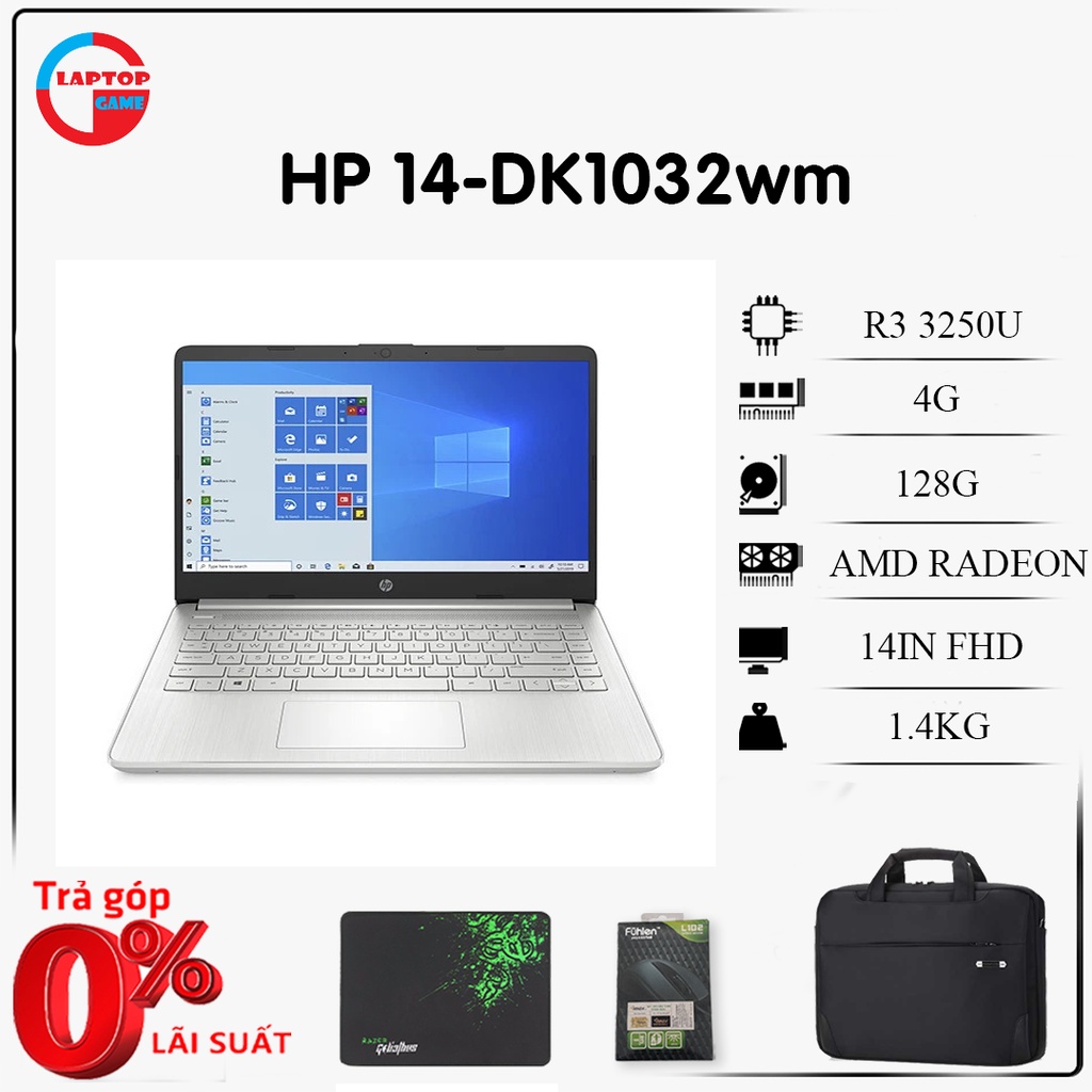 [LIKE NEW] HP 14-DK1032wm AMD Ryzen 3 3250U 2.6GHz 4GB RAM 128GB SSD 14" FHD IPS WIN 10 SILVER 1.5kg