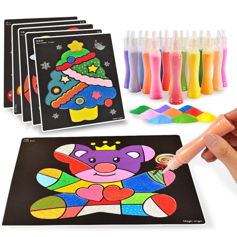 Kids DIY Magic Color Sand Painting Art Set Boys Girls Training Handmade Color Sand Painting Kit Board Early Educational Learning Drawing Toys Gifts For Children