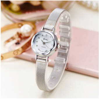 Đồng hồ nữ YUHAO mặt vát 3D dây thép lụa xinh xắn (bạc)