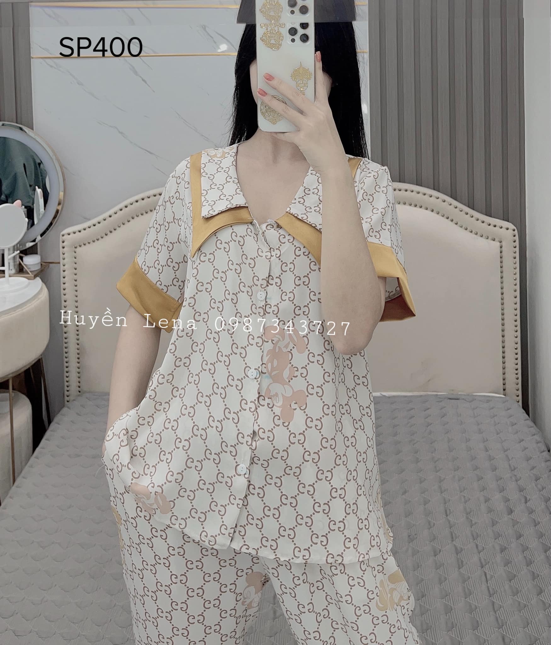 Bộ pijama lụa mango cộc tay quần dài, bộ đồ ngủ nữ pyjama cổ nhọn siêu mềm mát DC05