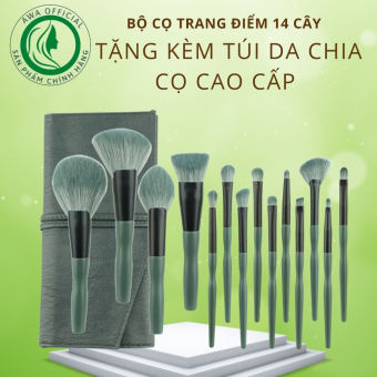 Bộ Cọ Trang Điểm Cao Cấp - 14 Cọ Đủ Chức Năng Makeup, Lông Siêu Mềm, Túi Đựng Chuyên Nghiệp- AWA SOFI