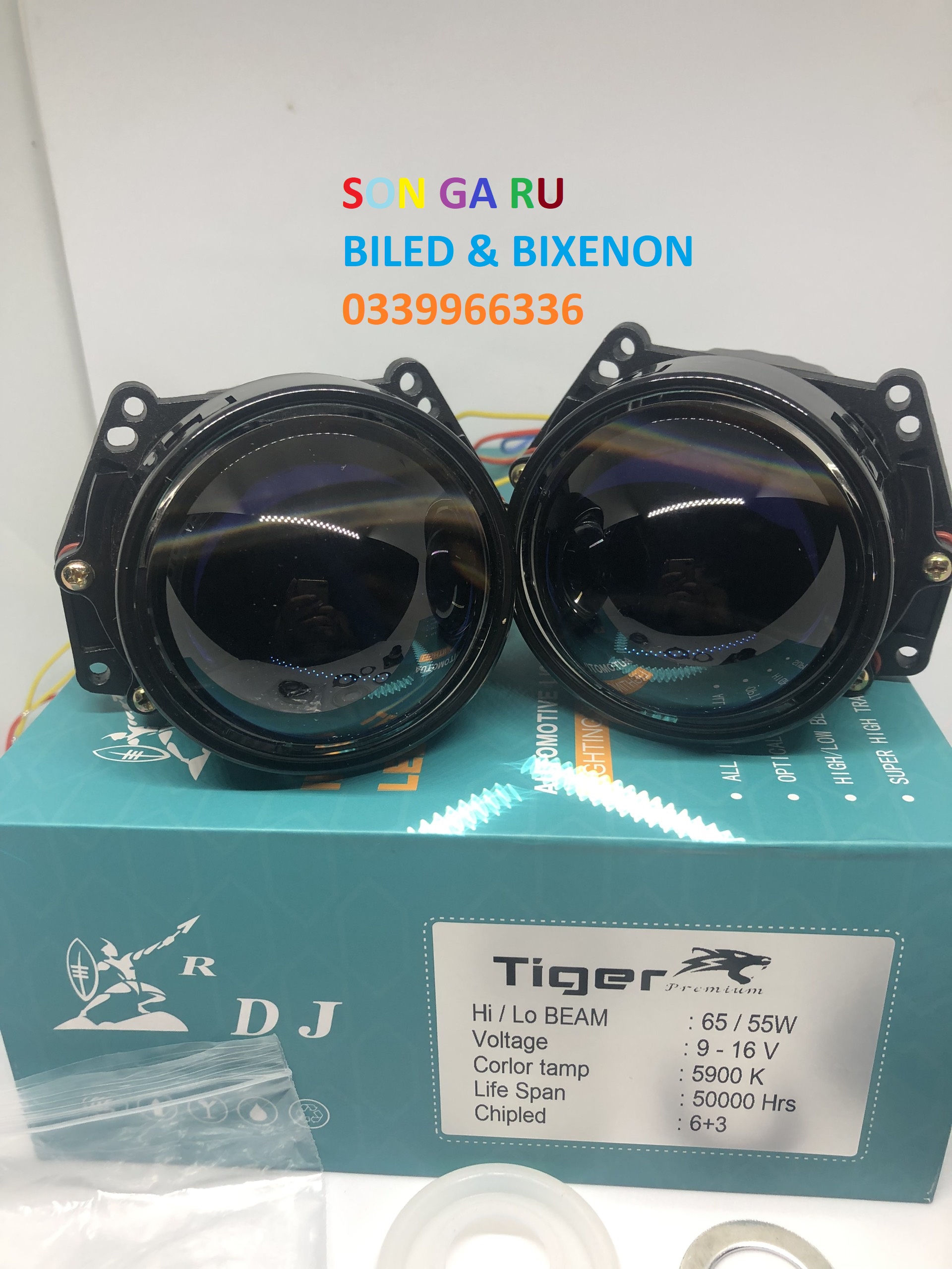 Đèn bi led lens xạnh tiger premium đui xoáy h4 h7 h11