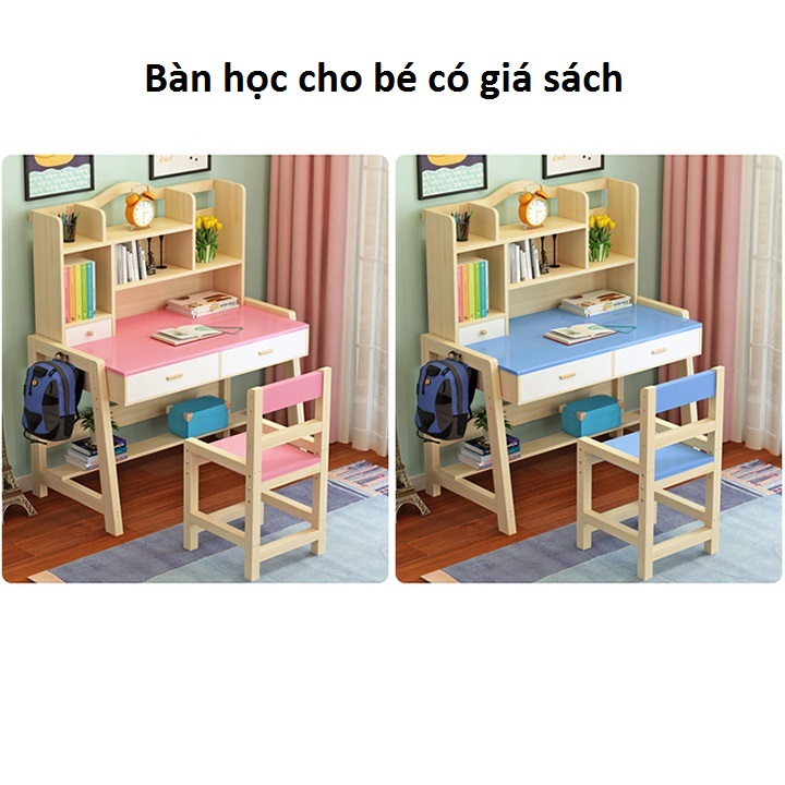 Bàn học sinh cấp 1 có giá sách và ghế, bàn học cho bé tại nhà, bàn học thông minh BAH046