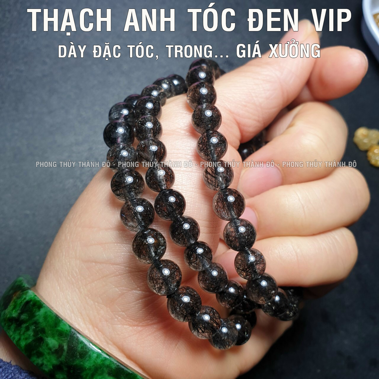 Chuỗi vòng thạch anh tóc đen vip 5a, tóc dày, chất đá trong, size hạt 6 - 8mm - phong thủy thành đô
