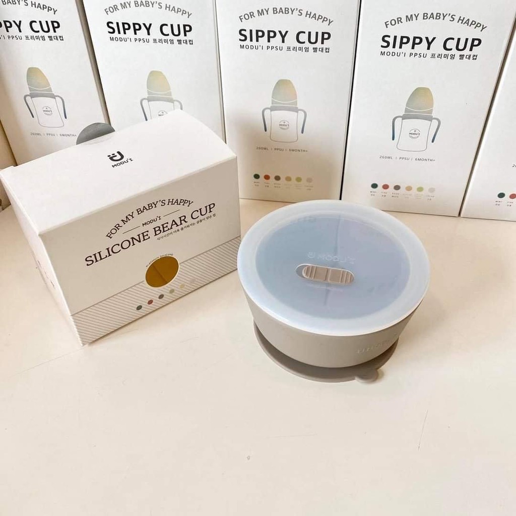 Bát ăn dặm silicone đế hít có nắp đậy bluemama modui hàn quốc