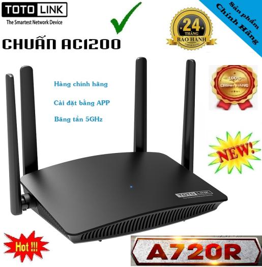 A720r - router băng tần kép ac1200 router wifi chuẩn ac1200 totolink a720r đen bộ phát wifi totolink a720r - router băng tần kép ac1200